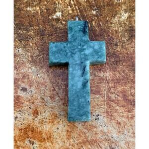 Green Agate Cross Pendant in Box Vintage